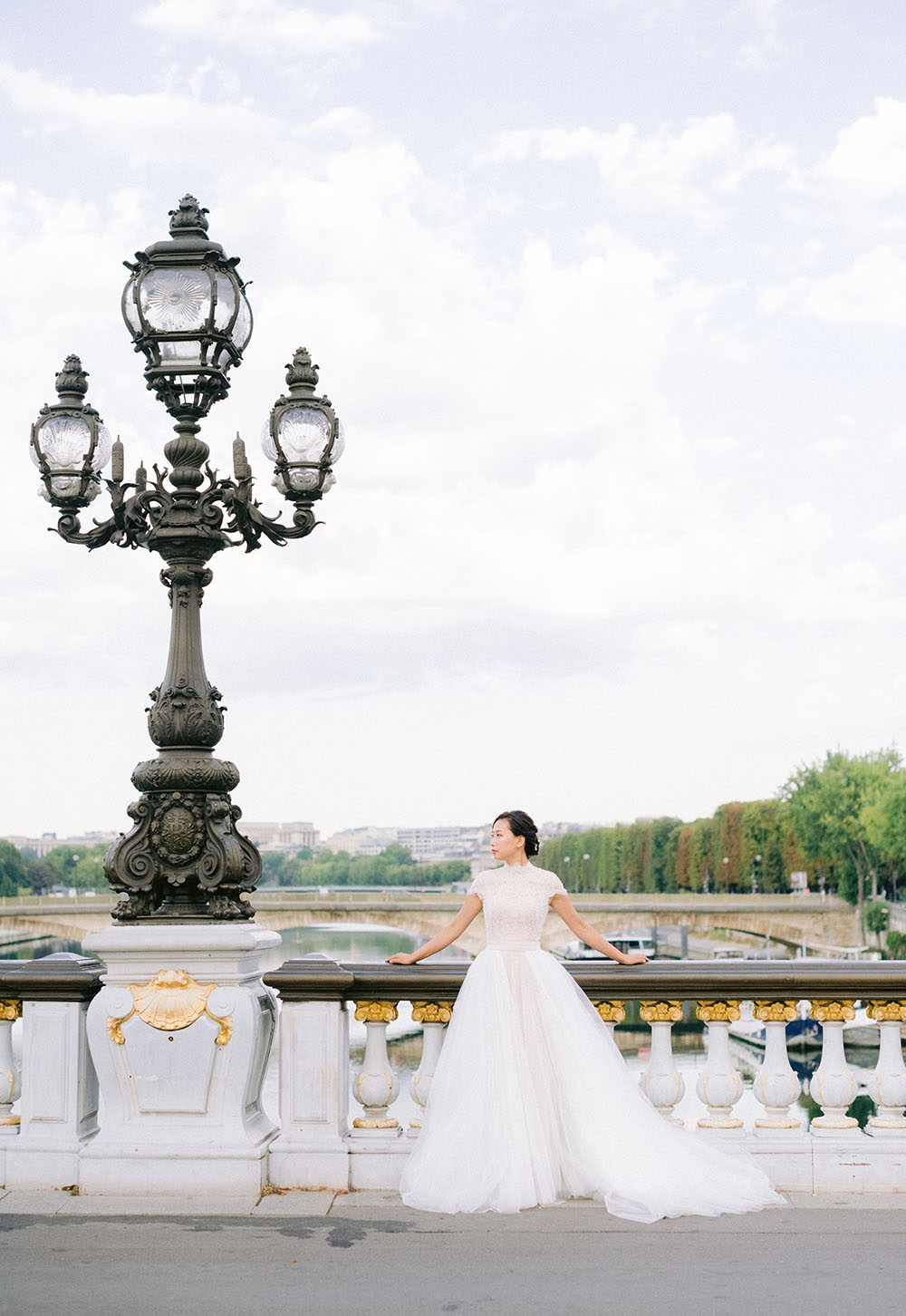 a bride on the bridge alexander 3 in paris